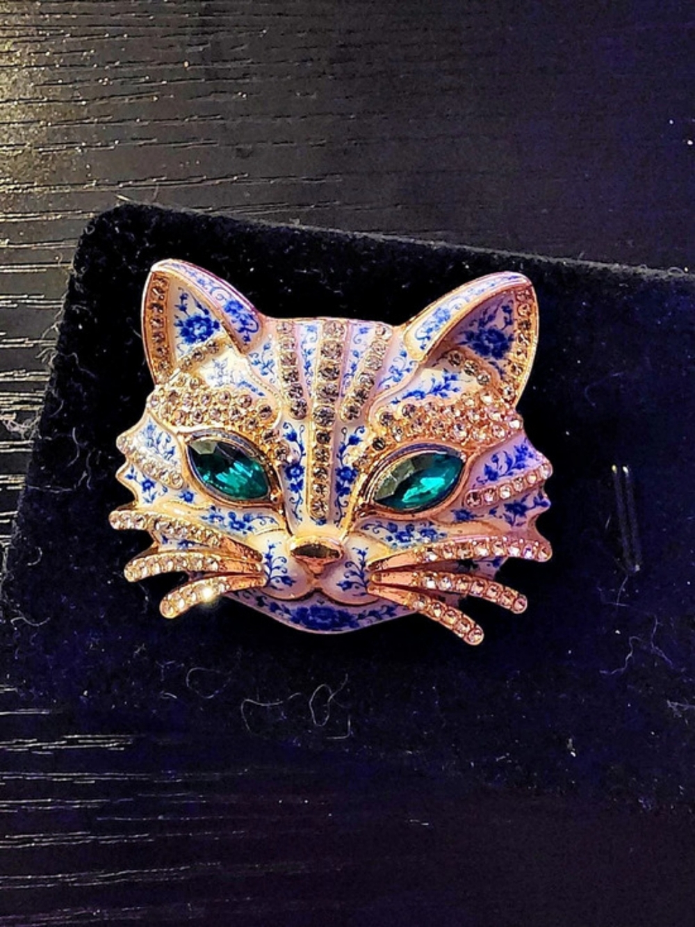 Cat Brooch in Gold & Blue NWT